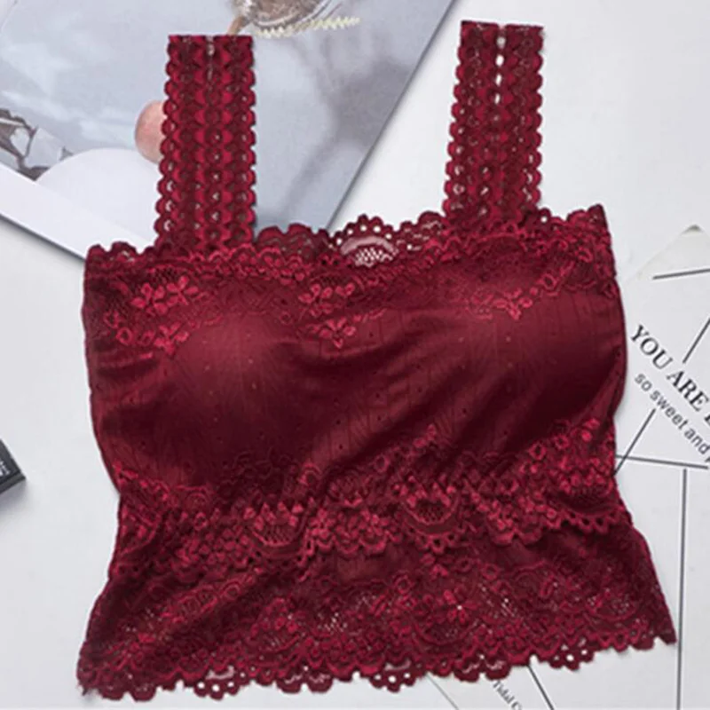 Women Push Up Lace Tube Tops Bra Fashion Seamless Padded Bras Adjusted Straps Brassiere
