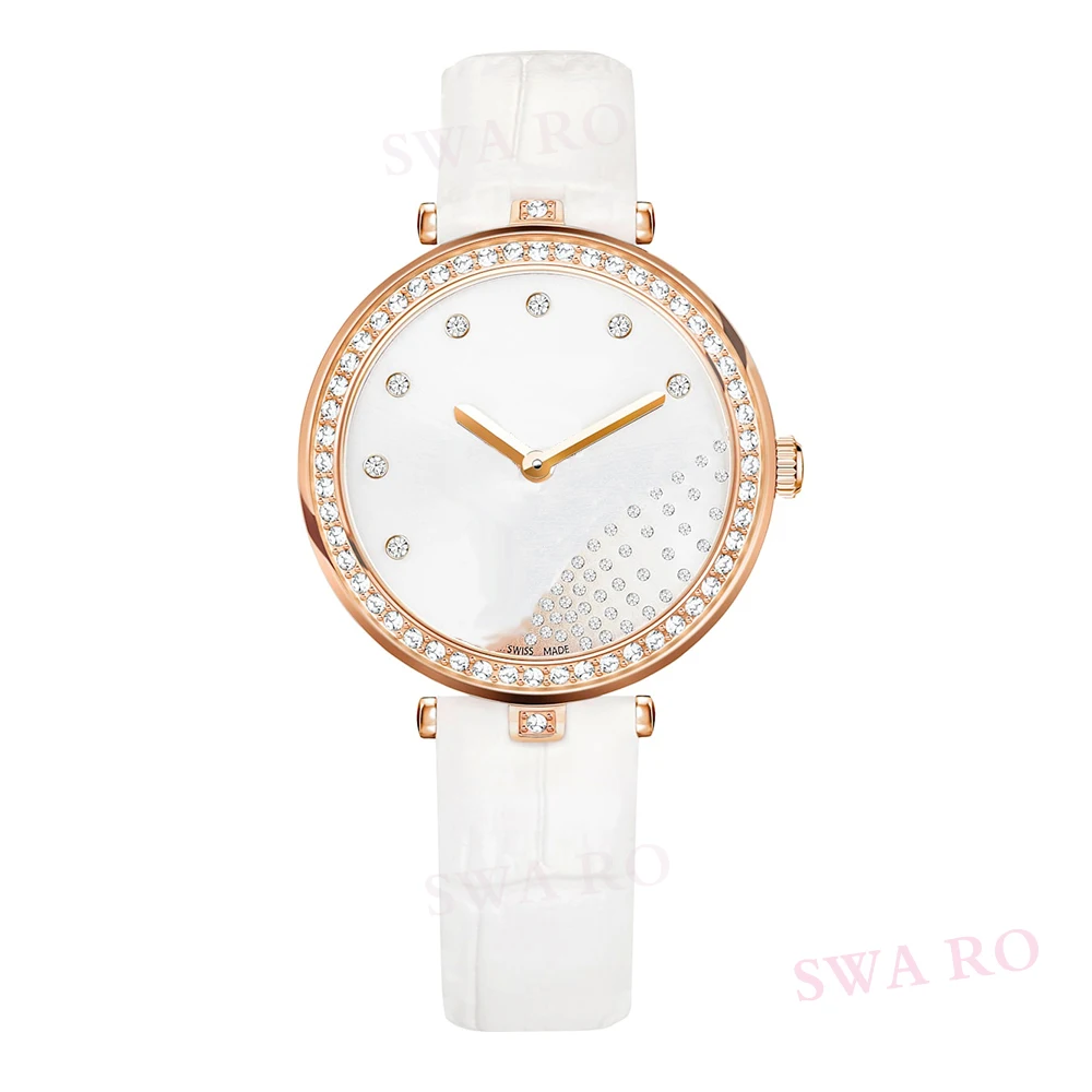 

SWA Fashion New High Quality SWA Rose Gold Watch Elegant Crocodile Embossed White Leather Strap Stainless Steel Women's Watch