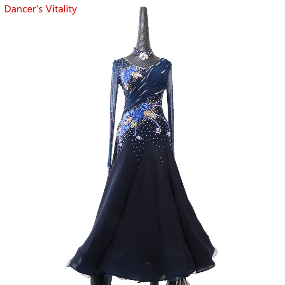 Женская одежда для вальса, для танцев, с большим подолом, с вышивкой, с бриллиантами, платье для бальных танцев, национальный стандарт, джаз, современные танцевальные костюмы для сцены - Цвет: Only Dress as Photo