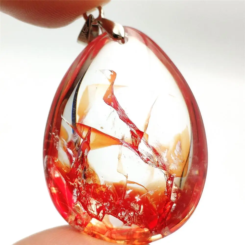 

Genuine Natural Red Limonite Quartz Phantom Crystal Multi-inclusions Necklace Pendant 37x28x18mm Women Man Rare Fashion AAAAA