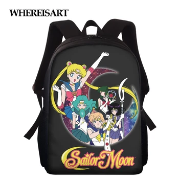 

WHEREISART Cartoon 15 inch Children School Bag Sailor Moon Printed Kindergarten School Backpack Girls Book Bag Satchel