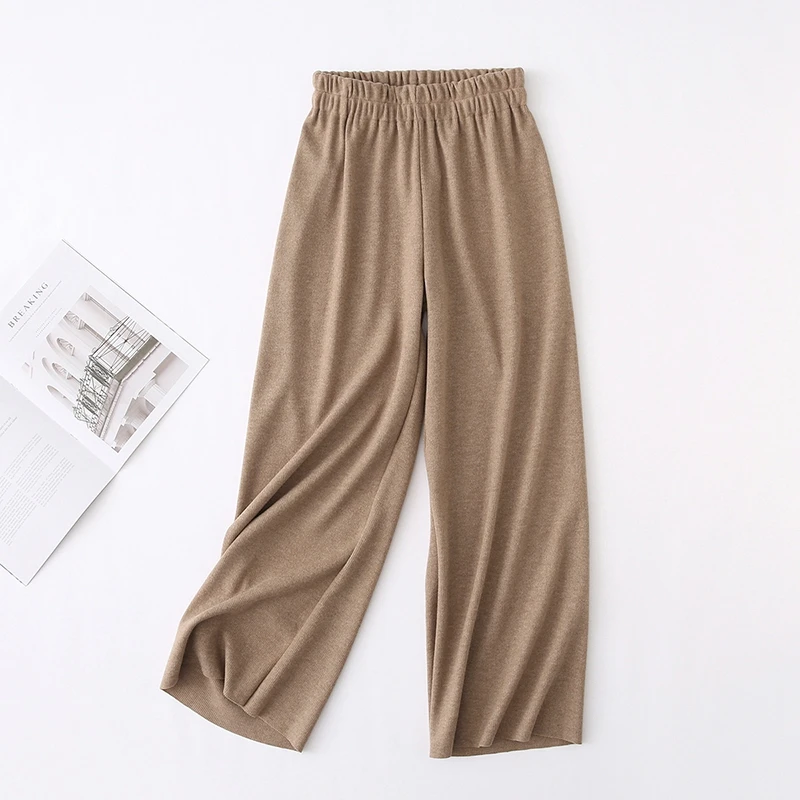 dark khaki Tangada Модные Женские однотонные трикотажные брюки, зимние брюки с эластичной резинкой на талии, удобные повседневные женские брюки YU42 - Цвет: dark khaki
