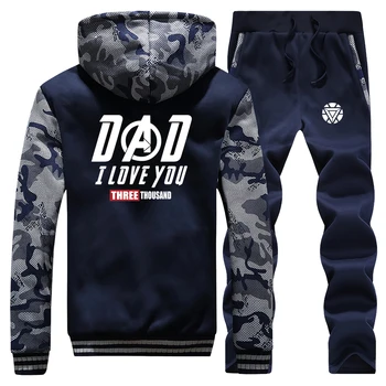 

Iron Man Tony Stark Tracksuits Jacket Pant Set Men I Love You 3000 Sportsuits Sweatpant Thhick Suit 2 PCS Camo Coat Sportswear