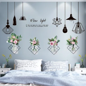 

[shijuekongjian] Flowers Plants Wall Stickers DIY Chandelier Lights Wall Decals for Living Room Bedroom Kitchen Home Decoration