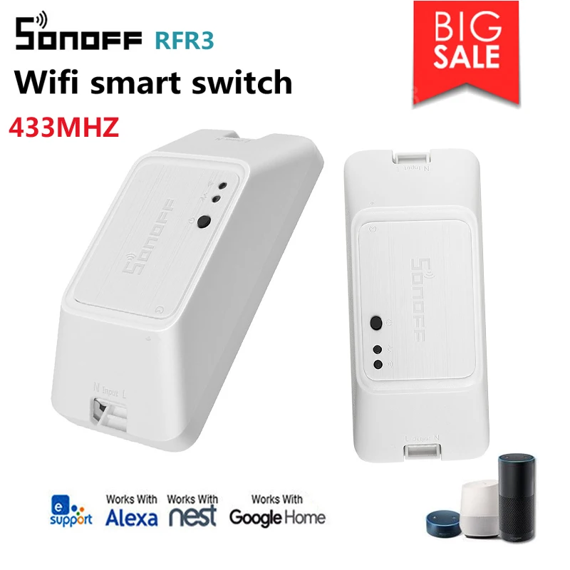 

Ewelink Itead SONOFF RFR3 DIY WIFI smart switch 433mhz RF work with Alexa/Google Home IFTTTT smart home wifi automation model