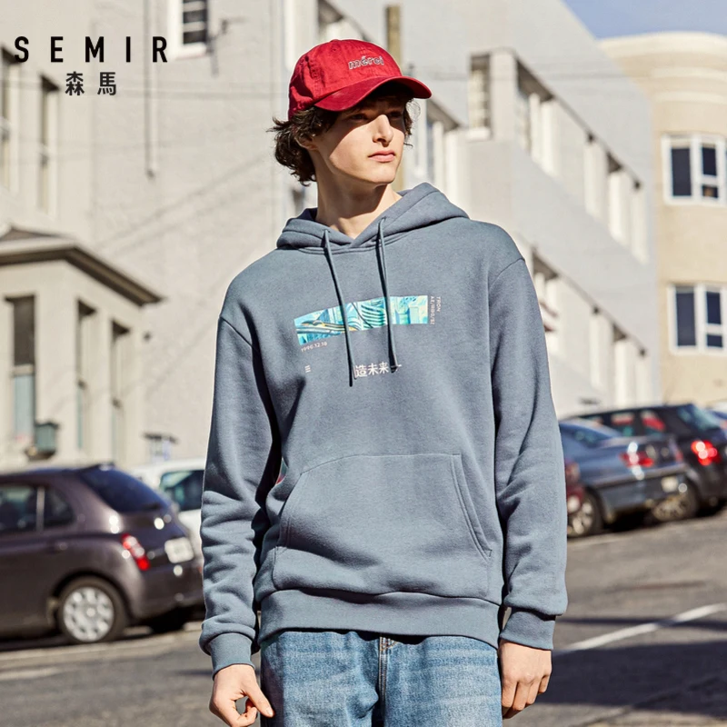 SEMIR плюс бархатный свитер для мужчин зима новые свободные толстовки с капюшоном Порт-ветер прилива ins Мужской пуловер Хлопок Толстовки