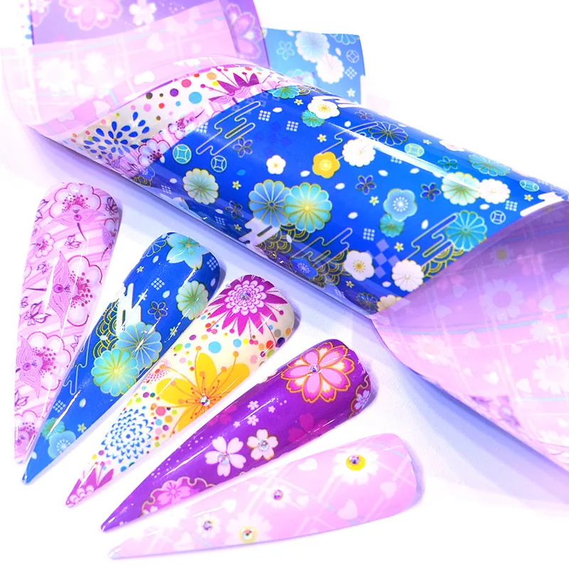 5PCS Holographic Nail Foils Rose Decals Wraps for Art Flower Transfer Sticker Slider Japanese DIY Charms Decor Set | Красота и