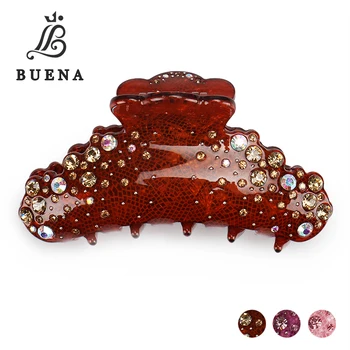 

Buena Top Quality New Fashion Rhinestone Crystal Hair Clip Acrylic Hair Claws Luxurious Summer Jewelry Free Shipping