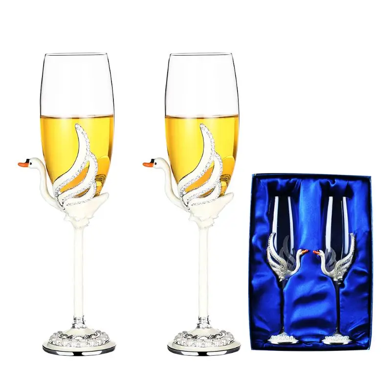 Шампанское тост флейты Кубок Свадебные аксессуары с подарочной коробке, лебедь, набор из 2 новых