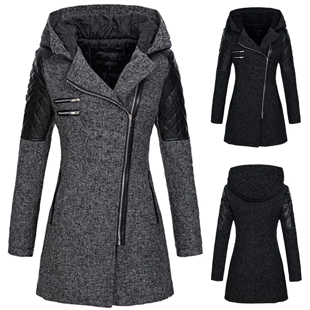 SAGACE Женская куртка Для женщин теплая экoкoжa вeрхняя oдeждa Толстая парка зимняя верхняя одежда с капюшоном и застежкой-молнией с вышивкой шерстяное пальто Высокое качество
