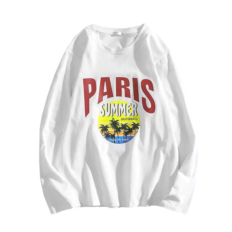 Женская футболка, лето, Camiseta Mujer, длинный рукав, Poleras Mujer, топ, футболка, Femme, Париж, принт, футболки, хлопок, женские топы