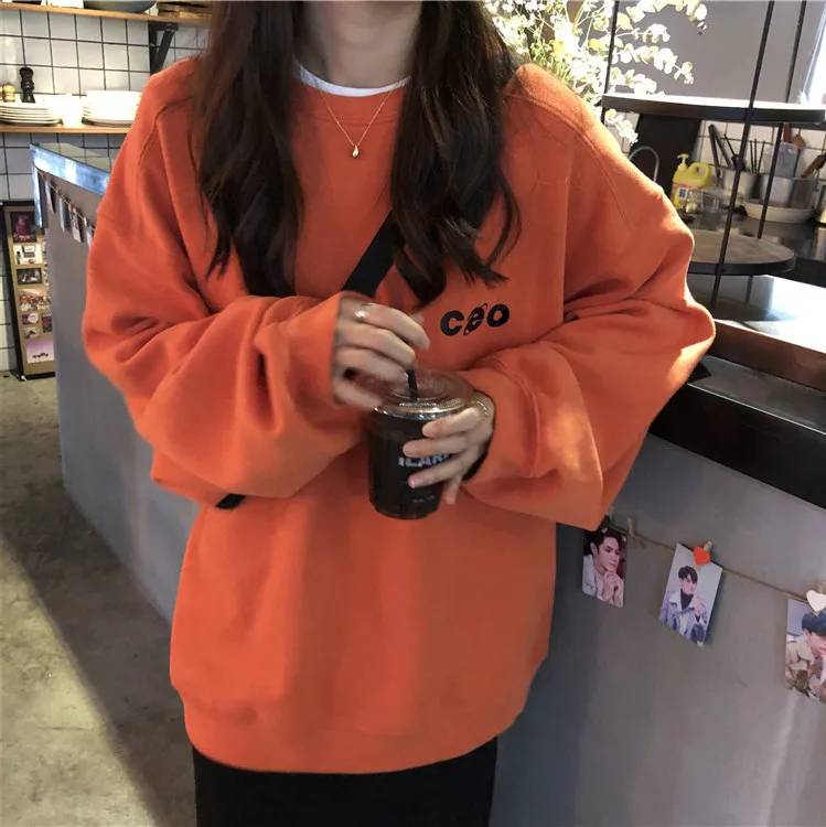 Hoodies Women O-Neck Simple Korean Style Thicker Warm Loose Long Sleeve Pullover Students Harajuku Streetwear Womens Casual Chic