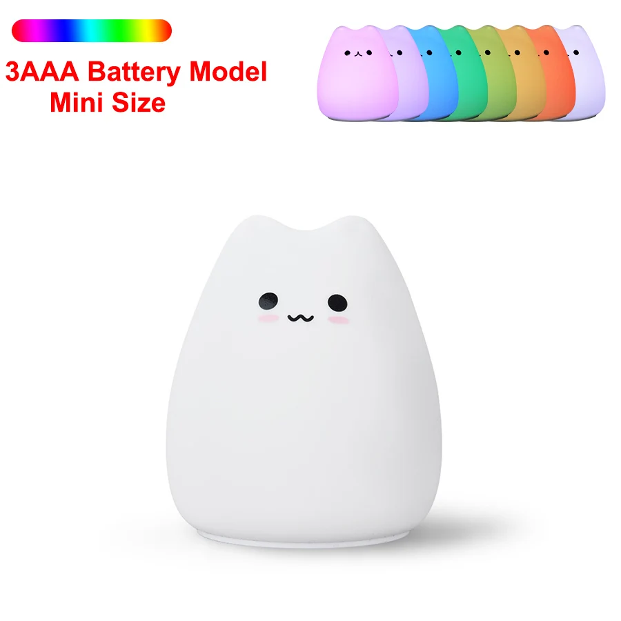 Cut Cat Battery Красочные Кошка светильник Силиконовые свет в ночь Перезаряжаемые touch Сенсор свет 2 режима ночник детский Спальня свет - Испускаемый цвет: Cut Cat Battery