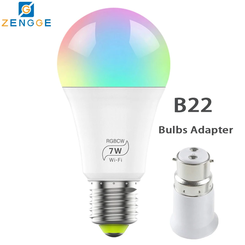 B22 7 Вт умный Wi-Fi светильник лампа E27/B22/E14/GU10 RGBW с регулируемой яркостью Беспроводной Wi-Fi пульт дистанционного управления лампа светильник для Echo Alexa Google Home - Испускаемый цвет: B22