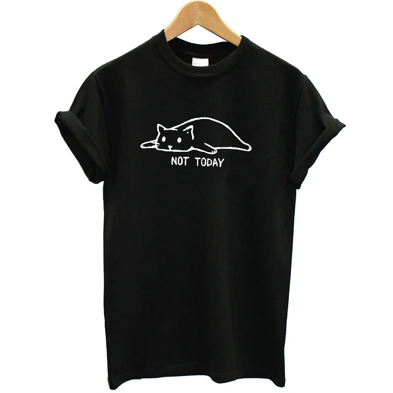 Женская футболка с котом, хлопковая футболка с надписью "Not Today" размера плюс, уличная одежда, свободная футболка, Женские повседневные топы - Цвет: G133-Black