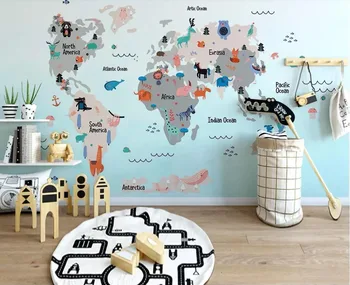 

CJSIR Mural Wallpaper Hand Drawn Cartoon Animal World Map Children Room Mural Decoration Background Wall Photo 3d Wallpaper