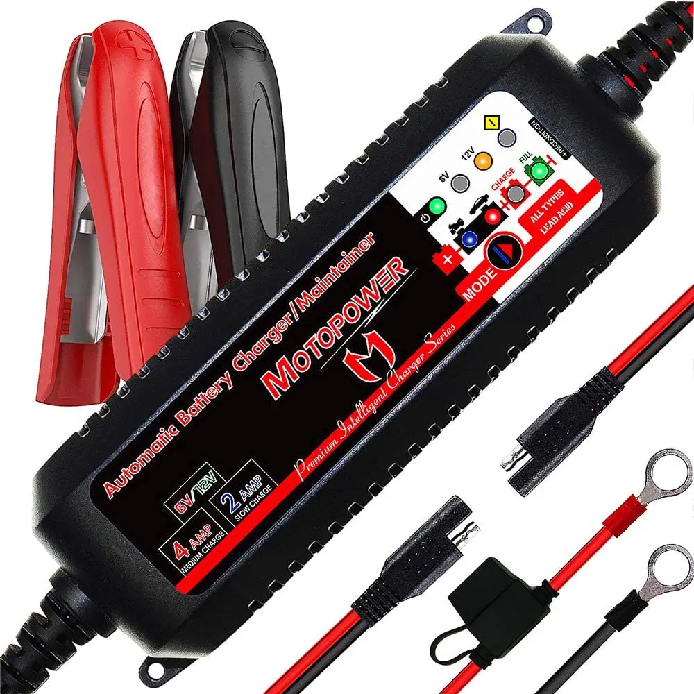 MOTOPOWER MP00207 6V / 12V 4AMP 모든 유형의 Ca 납산 배터리를 위한 완전 자동 스마트 배터리 충전기 유지 보수 장치