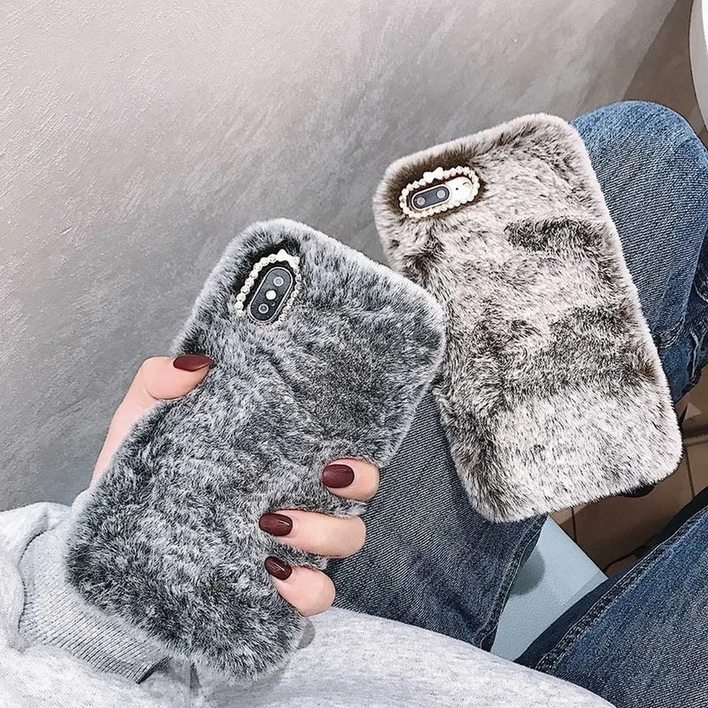 

Winter Furry Phone Case for IPhone XSMax XR X Case Luxury Glitter Solid Color Cover for IPhone 6 6S 7 8 Plus Soft TPU Gift Coque