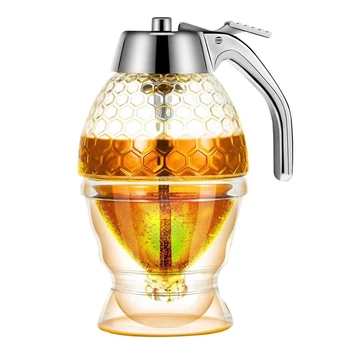 

Honey Dispenser,No Drip Syrup Sugar Container with Stand,Beautiful Honey Comb Shaped Honey Pot,Syrup Sugar Container