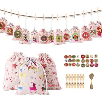 

Christmas Pattern Candy Bag 1-24 Advent Bundle Calendar Countdown Jute Bag Candy Storage Pouch DIY Christmas Advent Calendar Bag
