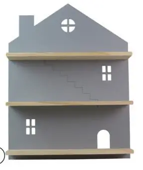 Скандинавский стиль Детская комната Декор деревянный дом модель хранения Настенный стеллаж реквизит для фотографий 52*40 см розовый белый серый зеленый желтый - Цвет: Серый