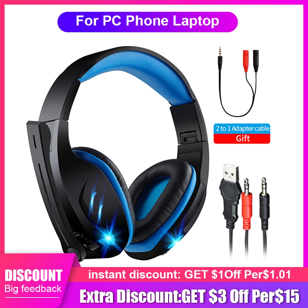 SY968 Hi Fi игровая гарнитура с регулируемыми микрофон наушники светодиодный