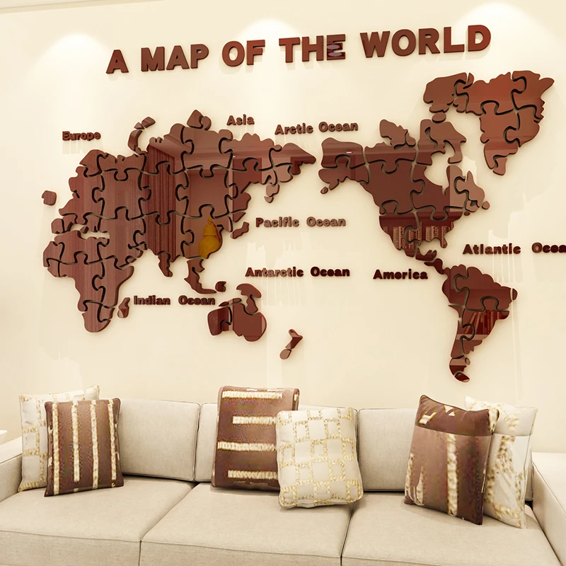 

World Map Wall Stickers Stitching Decals 3D Art Wallpaper For Home Decor Office TV Background Quality Acrylic DIY Wallstickers