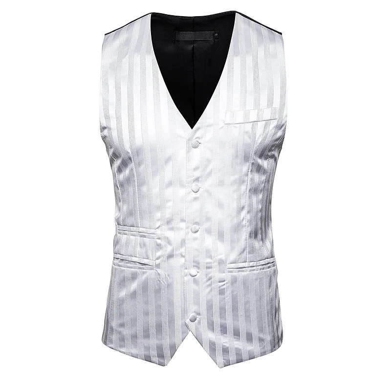 Luxury Striped Suit Vest Men New Slim Single Breasted Mens Glitter Waistcoat Wedding Party Stage Club Gilet Chaleco Hombre