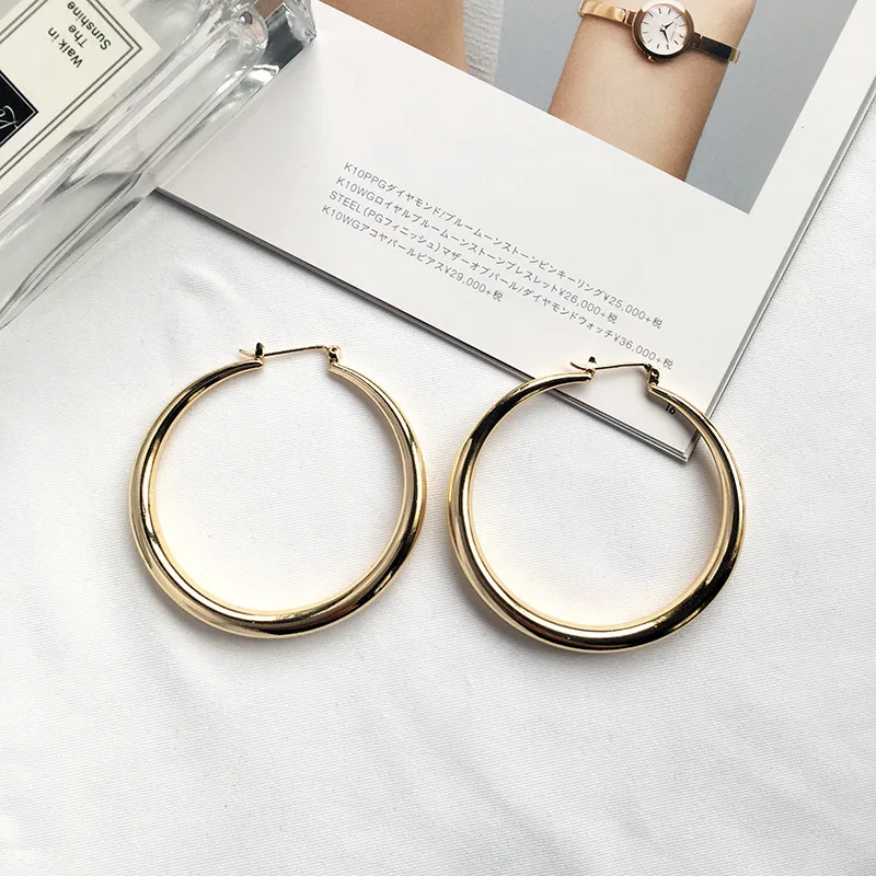 New Big Hollow Circle Hoop Earrings Gold Silver Color Women Lager Hoops for Women Vintage Personality Earrings Wholesale - Metal Color: gold