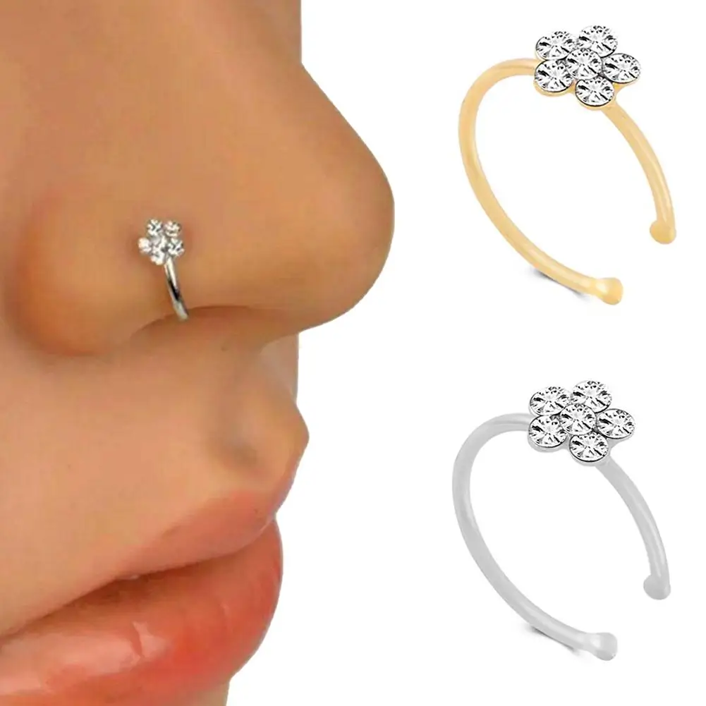 

1Pc Rhinestone Inlaid Plum Blossom Nose Hoop Stud Ring Piercing Body Jewelry For Women