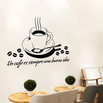 

Un cafe es sirmpre una buena idea Spanish wall sticker Living room restaurant Decals wallpaper home decoration coffee stickers