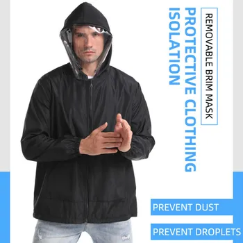 

Unisex Washable Protective Hooded Coat with Mask Breathable Dustproof Anti-foam Detachable Epidemic Prevention Bomber Jackets