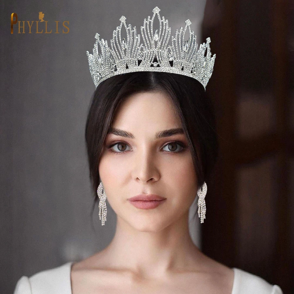 A247 Luxury Bridal Headwear Rhinestone Tiara Pageant Brithday Crowns Wedding Headpiece Alloy Women Earring Necklace Jewelry Sets