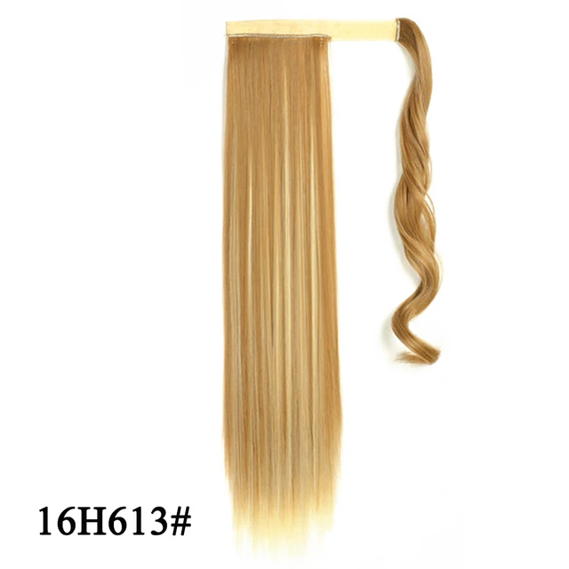 Leeons 20'' Synthetic Ponytail Hair pieces Heat Resistant Fiber Straight Ribbon Clip In Hair Extension 21 colors Brown Black 16h613
