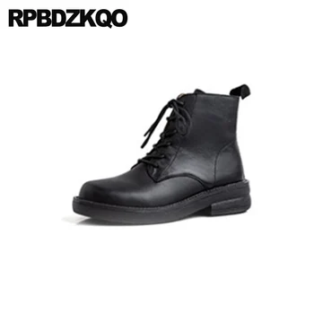 

british combat front lace up casual ankle boots autumn size 4 winter shoes genuine leather flat women booties military round toe