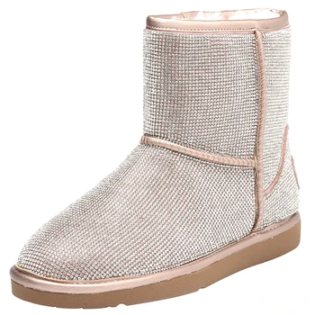 

Fashion Bling Snow Boots Women Slip-On Flat With Winter Ankle Boots Faux Plush Solid Women Shoes ботинки женские Botas de Mujer