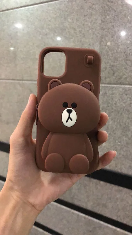 

3D Cartoon Silicon Dino Brown Soft Wallet Back Case Cover For Iphone11 Pro Max Drop Shipping
