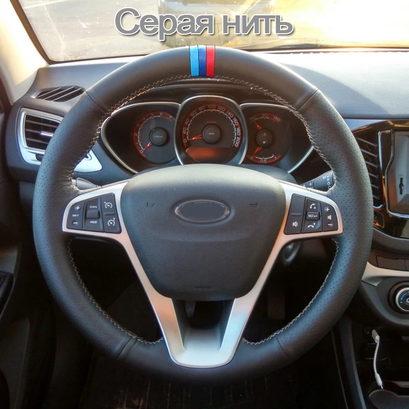 WCaRFun сшитый вручную черный чехол рулевого колеса автомобиля из искусственной