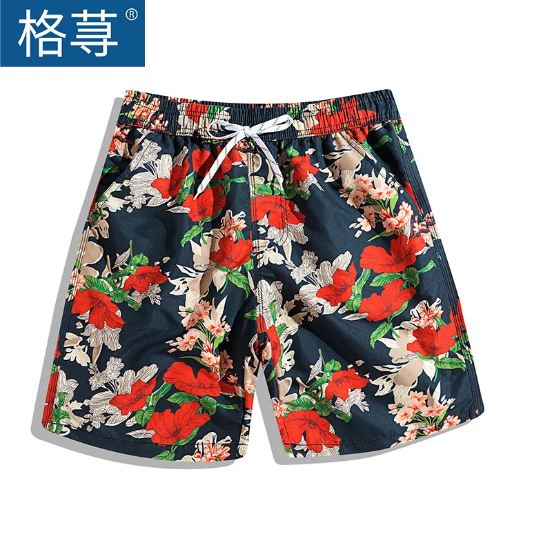 

Quick-Drying Beach Shorts Men's Loose-Fit Beach Play with Water Surfing Swimming Short Couples Holiday Safflower Shorts