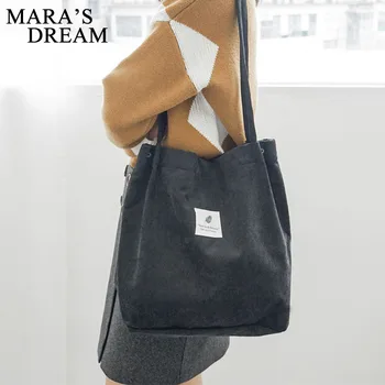 

Women Corduroy Shopping Bag Female Canvas Cloth Shoulder Bag Environmental Storage Handbag Reusable Foldable Eco Grocery Totes