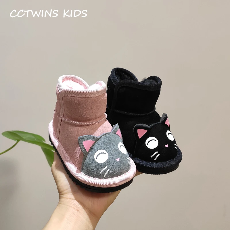 CCTWINS/детская обувь; коллекция года; модные зимние ботинки для девочек с изображением кота; обувь из натуральной кожи для мальчиков; повседневные Черные ботиночки; SNB004