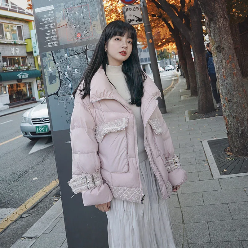 

Photo Shoot Graceful Coarse Woolen Joint down Jacket Cotton-padded Clothes Women Jacket 2020 New Style Winter down Coat Cotton O