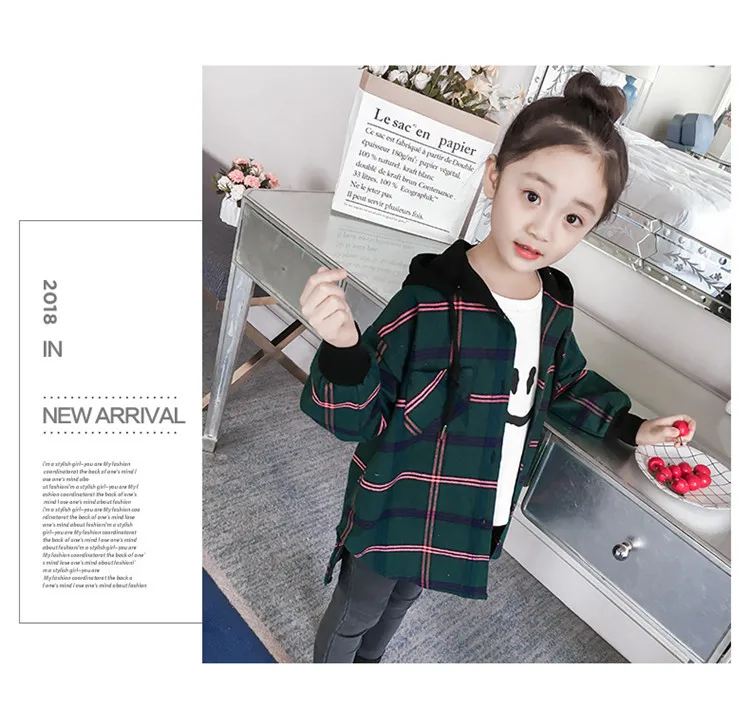 Girl'S Shirt New Style Spring And Autumn Children Plaid Shirt Long Sleeve Hooded Tops Childrenswear