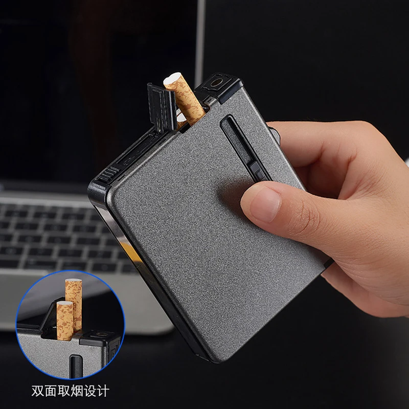 Charging Metal Automatic Cigarette Case Lighter Alloy 12pcs Cigarette Holder Smoking Box Portable Windbreak  cigarette box