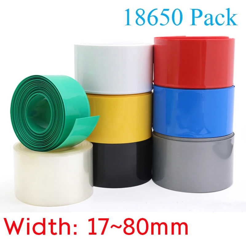 Ancho 17mm ~ 80mm 18650 batería de litio Tubo termorretráctil Li-Ion de la piel de la cubierta película de PVC Termocontraíble manga de aislamiento funda
