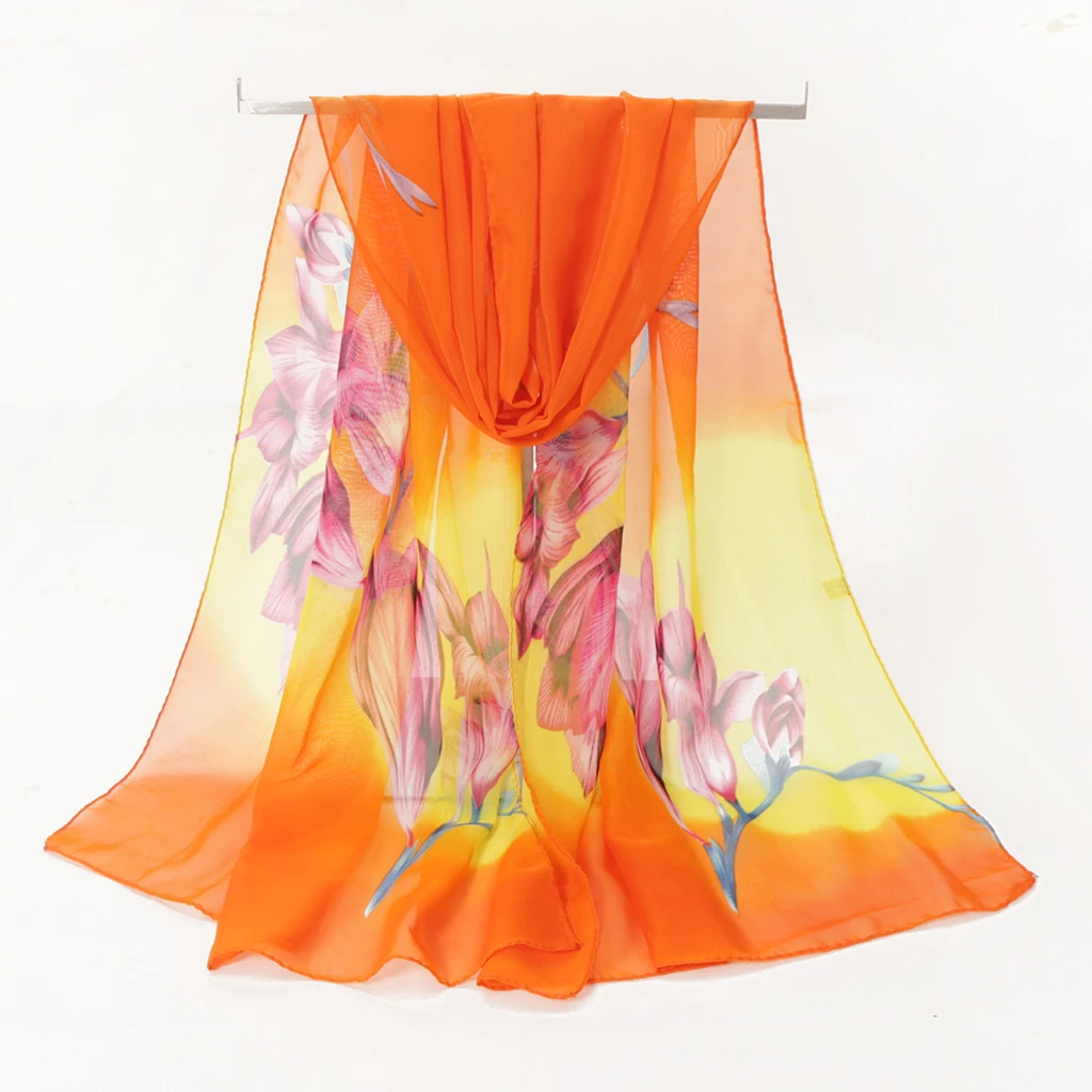 Fashion Silk Chiffon Scarves Women Wrap Sunscreen Beach Cover Up Long Hijab Print Flowers Shawl Summer Polyester Cape Femal 919
