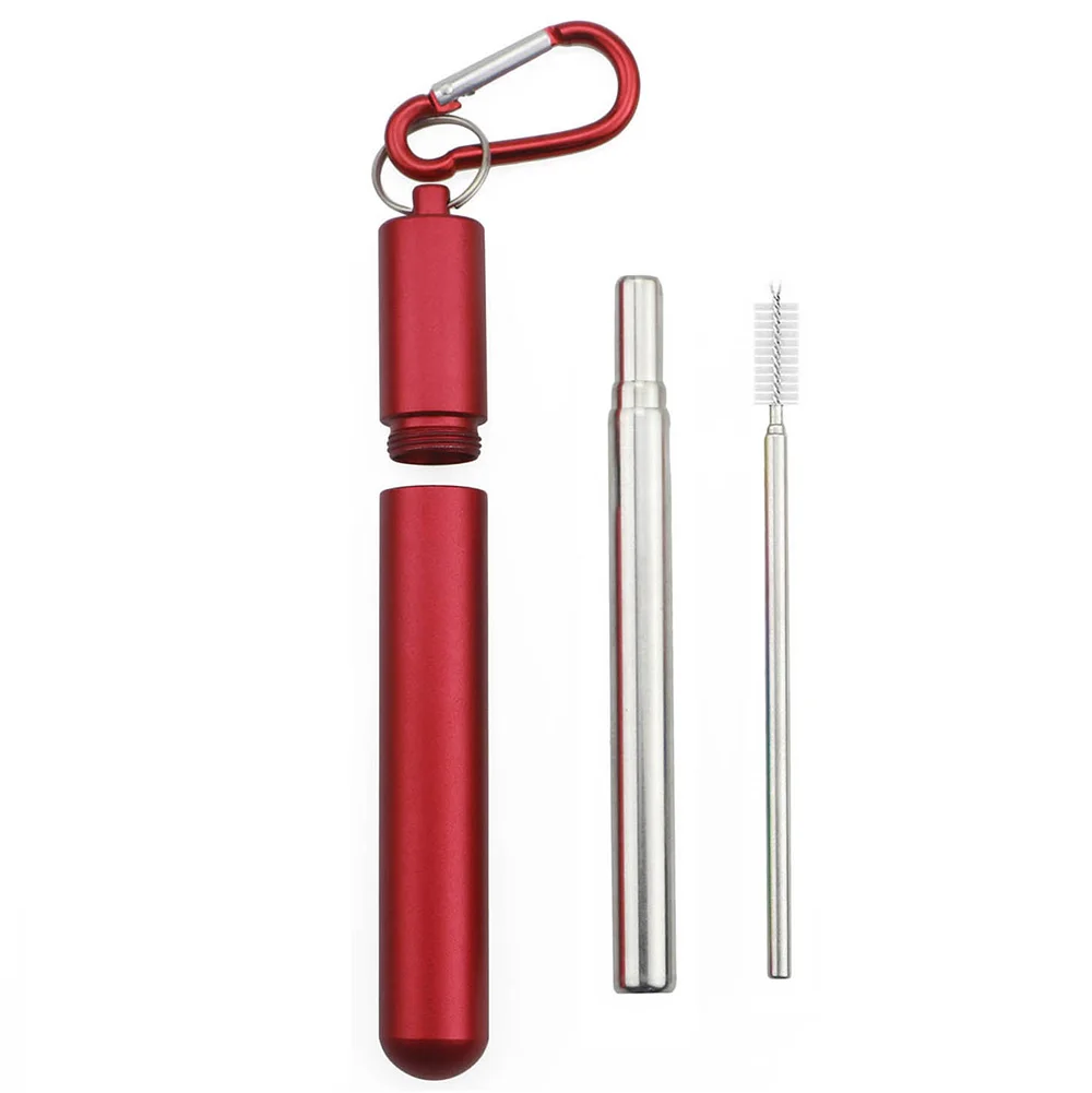 3 шт. портативные телескопические соломинки многократного использования питьевые соломинки из нержавеющей стали металлические соломинки складной с соломинкой чехол щетка для очистки - Цвет: SilverStraws-Red