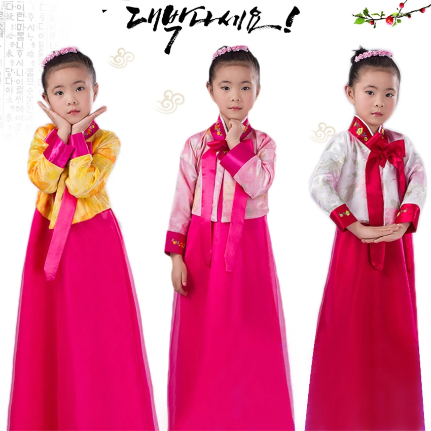 Традиционное платье Hanbok для девочек модное винтажное цветочное Сетчатое с