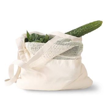 Eco friendly Vegetable Storage Bag reusable Cotton Net Bag For Fruit Vegetable Cotton Shopping Bags With Long Handle 3