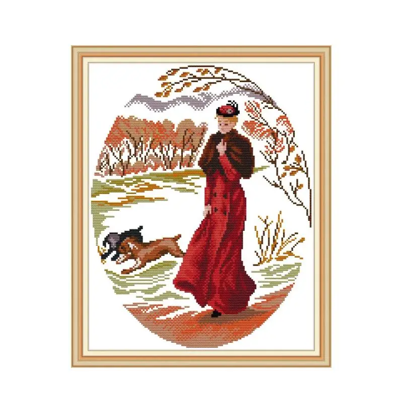 Lady In Red Cross Stitch Kit Aida 14ct 11ct Count Printed Canvas
